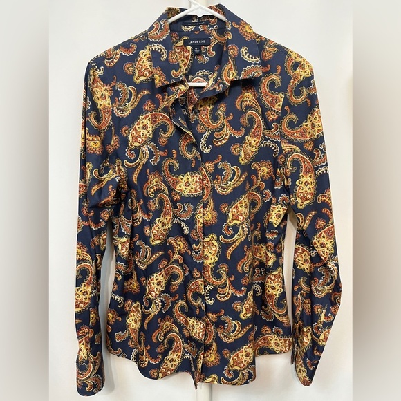Lands’ End Multicolor Long Sleeve Button Down Blouse - Picture 3 of 6